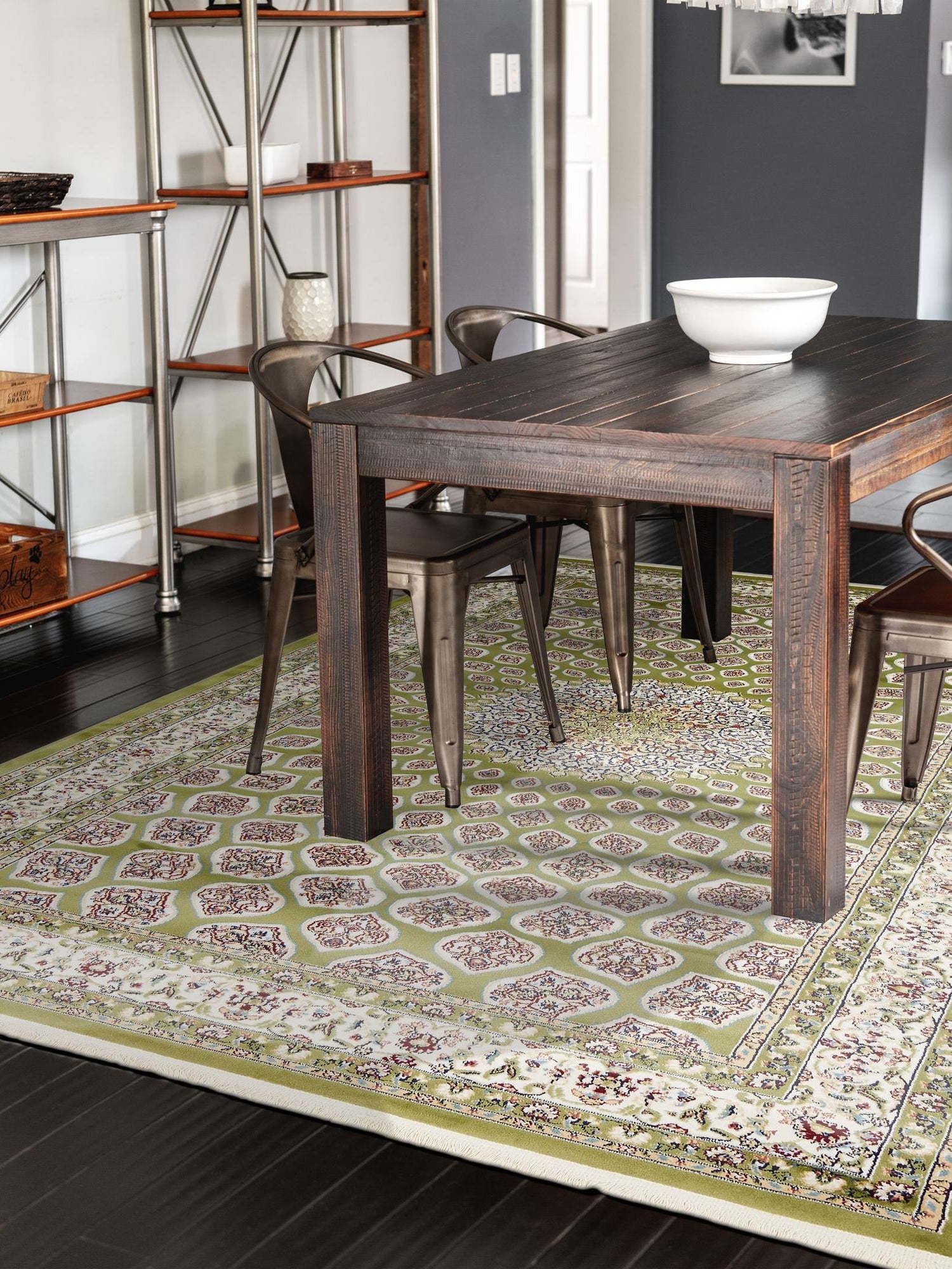 Green 7' 10 x 10' Narenj Rectangle Area Rug 85% Polypropylene & 15% Polyester Traditional Classic Carpet for Living, Dining, Bedrooms, Office for Sale at Rug Engine