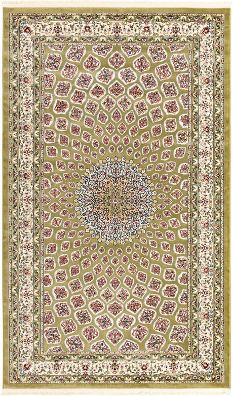 Green 5' 1 x 8' Narenj Rectangle Area Rug 85% Polypropylene & 15% Polyester Traditional Classic Carpet for Living, Dining, Bedrooms, Office for Sale at Rug Engine
