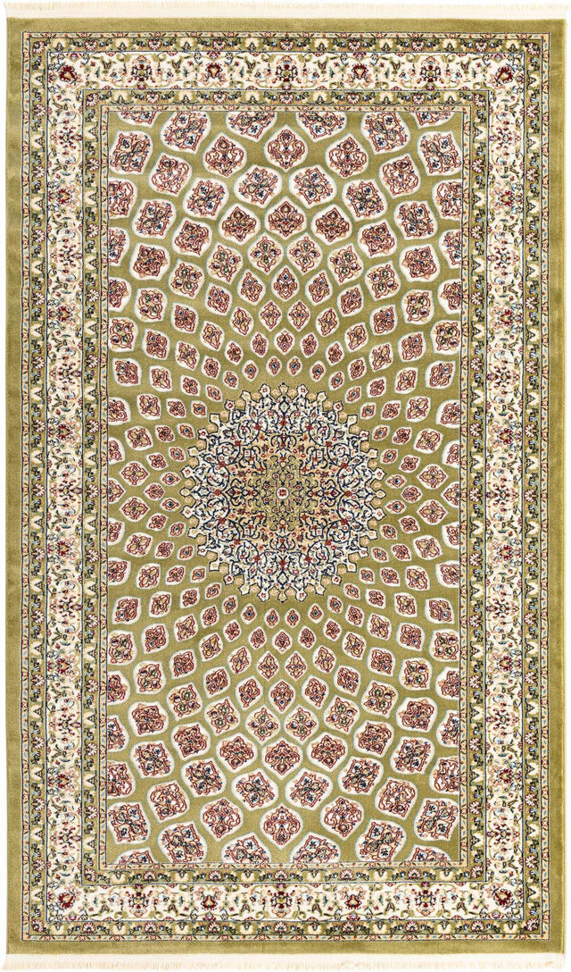 Green 5' 1 x 8' Narenj Rectangle Area Rug 85% Polypropylene & 15% Polyester Traditional Classic Carpet for Living, Dining, Bedrooms, Office for Sale at Rug Engine