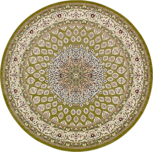 Green 10' x 10' Narenj Round Area Rug 85% Polypropylene & 15% Polyester Traditional Classic Carpet for Living, Dining, Bedrooms, Office for Sale at Rug Engine