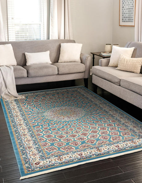 Blue 8' x 10' Narenj Rectangle Area Rug 85% Polypropylene & 15% Polyester Traditional Classic Carpet for Living, Dining, Bedrooms, Office for Sale at Rug Engine