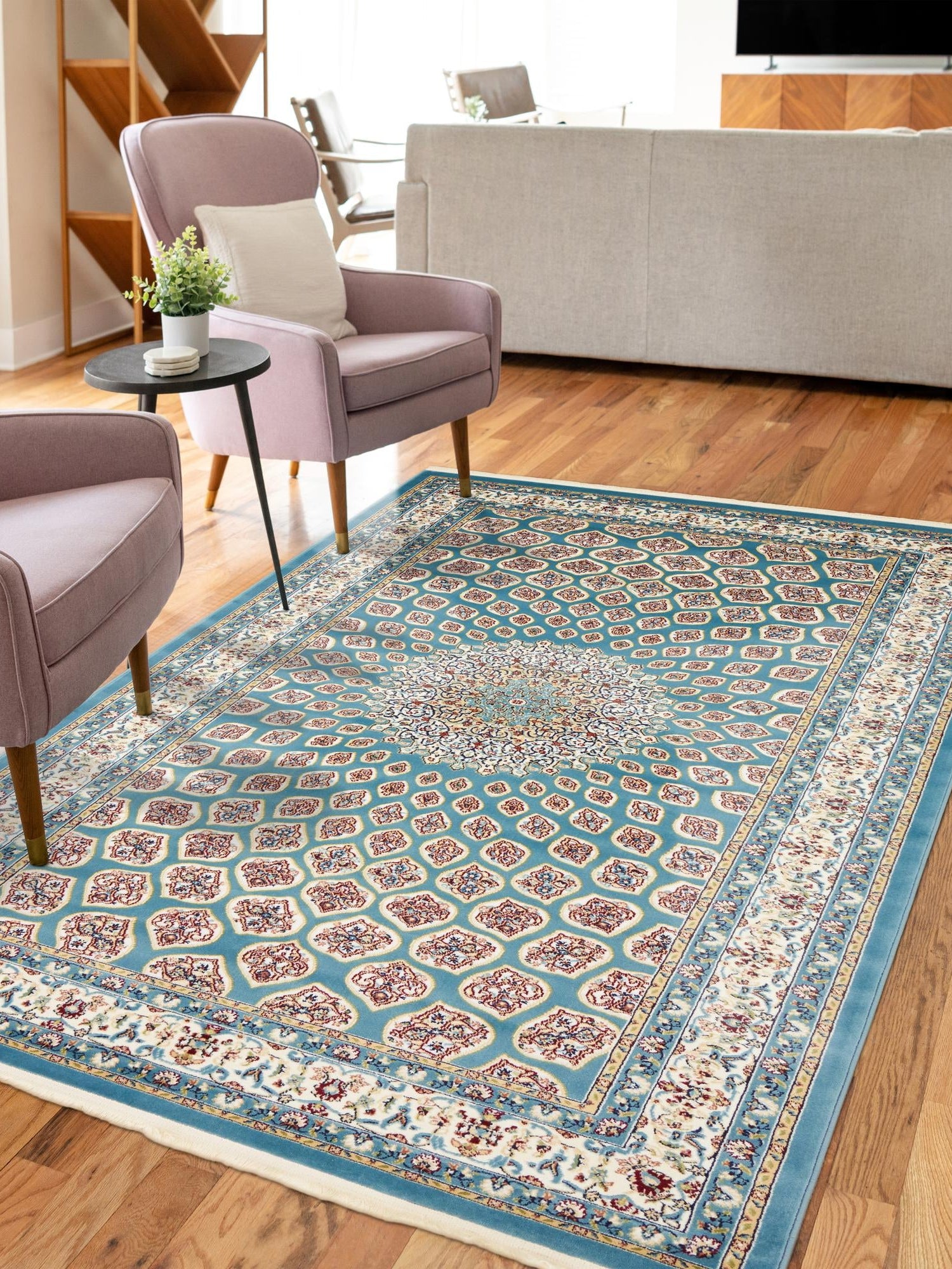 Blue 5' 1 x 8' Narenj Rectangle Area Rug 85% Polypropylene & 15% Polyester Traditional Classic Carpet for Living, Dining, Bedrooms, Office for Sale at Rug Engine