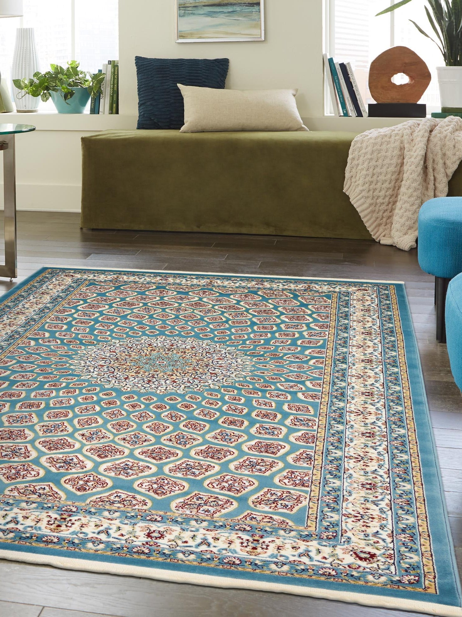Blue 3' x 5' 1 Narenj Rectangle Area Rug 85% Polypropylene & 15% Polyester Traditional Classic Carpet for Living, Dining, Bedrooms, Office for Sale at Rug Engine