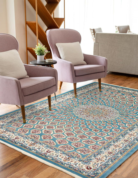 Blue 8' x 10' Narenj Rectangle Area Rug 85% Polypropylene & 15% Polyester Traditional Classic Carpet for Living, Dining, Bedrooms, Office for Sale at Rug Engine