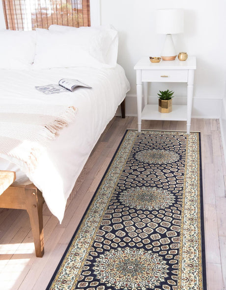 Navy Blue 2' 11 x 13' 1 Narenj Runner Area Rug 85% Polypropylene & 15% Polyester Traditional Classic Carpet for Living, Dining, Bedrooms, Office for Sale at Rug Engine