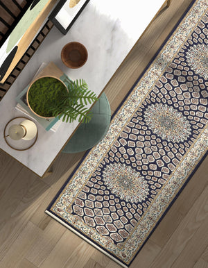 Navy Blue 2' 11 x 13' 1 Narenj Runner Area Rug 85% Polypropylene & 15% Polyester Traditional Classic Carpet for Living, Dining, Bedrooms, Office for Sale at Rug Engine