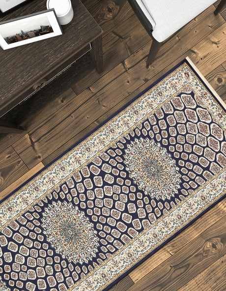Navy Blue 2' 11 x 13' 1 Narenj Runner Area Rug 85% Polypropylene & 15% Polyester Traditional Classic Carpet for Living, Dining, Bedrooms, Office for Sale at Rug Engine