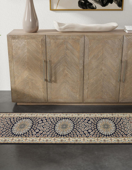 Navy Blue 2' 11 x 13' 1 Narenj Runner Area Rug 85% Polypropylene & 15% Polyester Traditional Classic Carpet for Living, Dining, Bedrooms, Office for Sale at Rug Engine