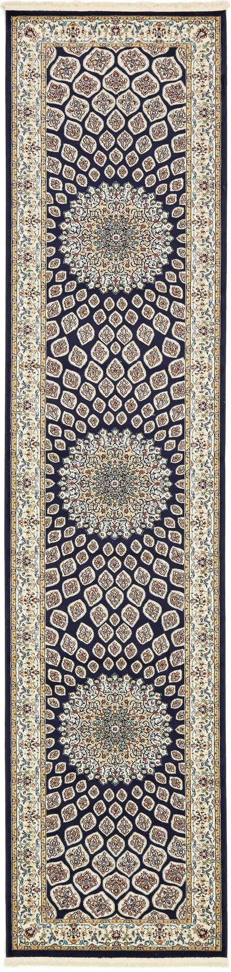 Navy Blue 2' 11 x 13' 1 Narenj Runner Area Rug 85% Polypropylene & 15% Polyester Traditional Classic Carpet for Living, Dining, Bedrooms, Office for Sale at Rug Engine