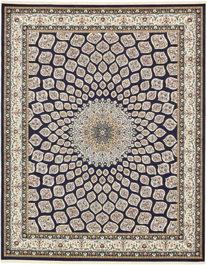 Navy Blue 7' 10 x 10' Narenj Rectangle Area Rug 85% Polypropylene & 15% Polyester Traditional Classic Carpet for Living, Dining, Bedrooms, Office for Sale at Rug Engine