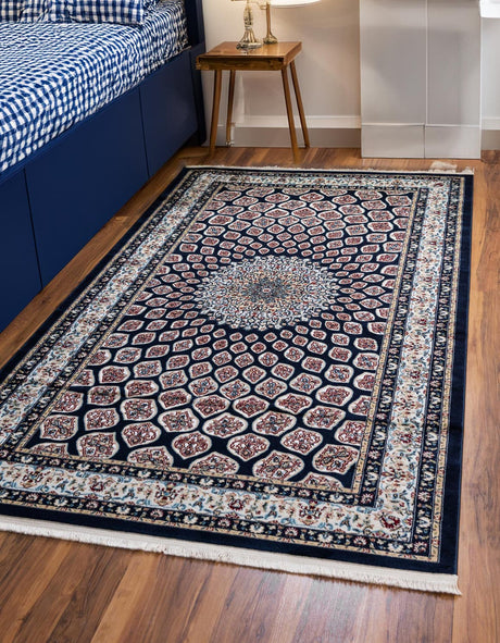 Navy Blue 3' 1 x 5' 3 Narenj Rectangle Area Rug 85% Polypropylene & 15% Polyester Traditional Classic Carpet for Living, Dining, Bedrooms, Office for Sale at Rug Engine