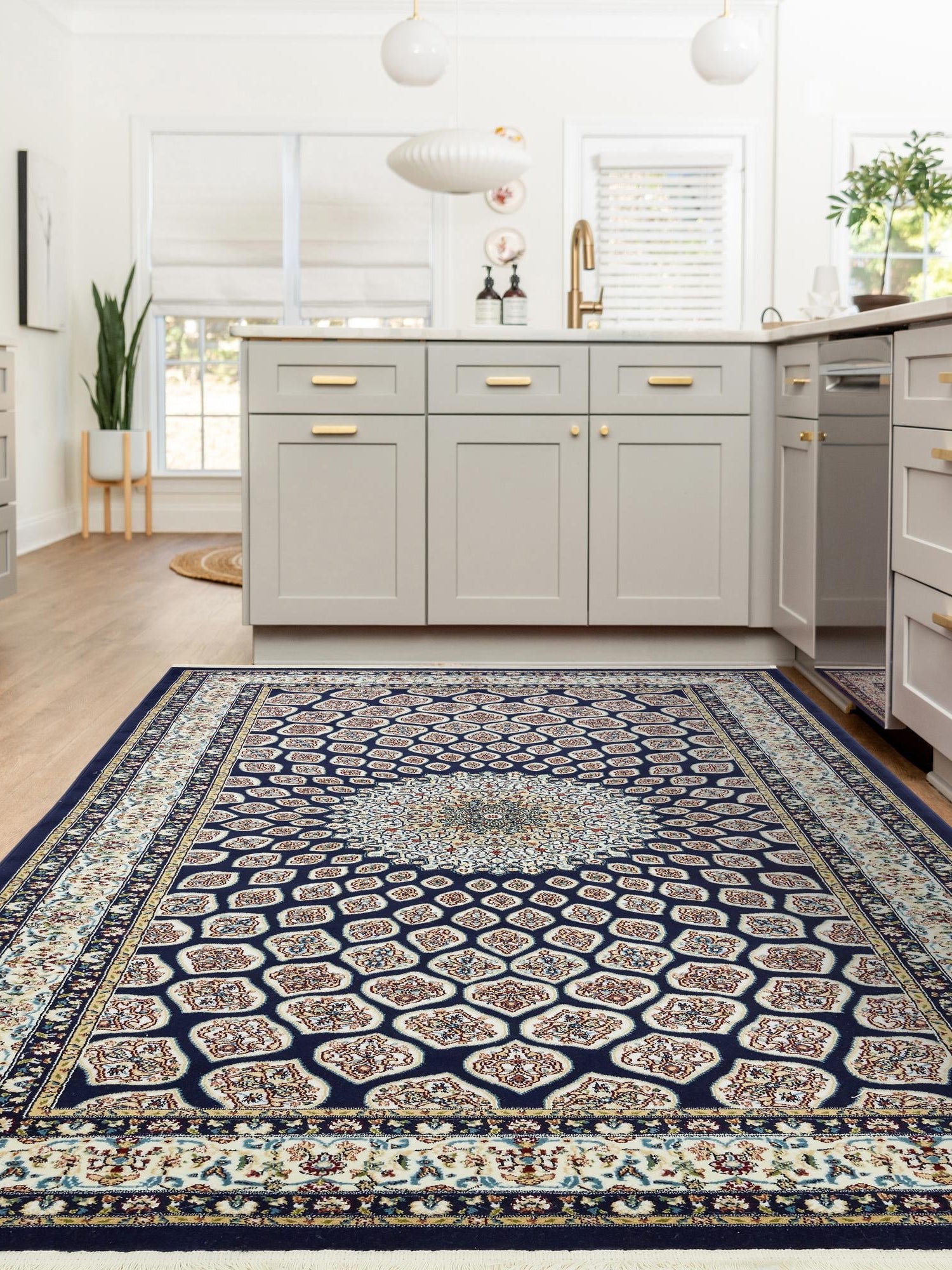 Navy Blue 7' 10 x 10' Narenj Rectangle Area Rug 85% Polypropylene & 15% Polyester Traditional Classic Carpet for Living, Dining, Bedrooms, Office for Sale at Rug Engine