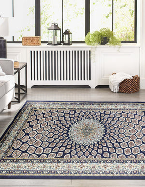 Navy Blue 7' 10 x 10' Narenj Rectangle Area Rug 85% Polypropylene & 15% Polyester Traditional Classic Carpet for Living, Dining, Bedrooms, Office for Sale at Rug Engine