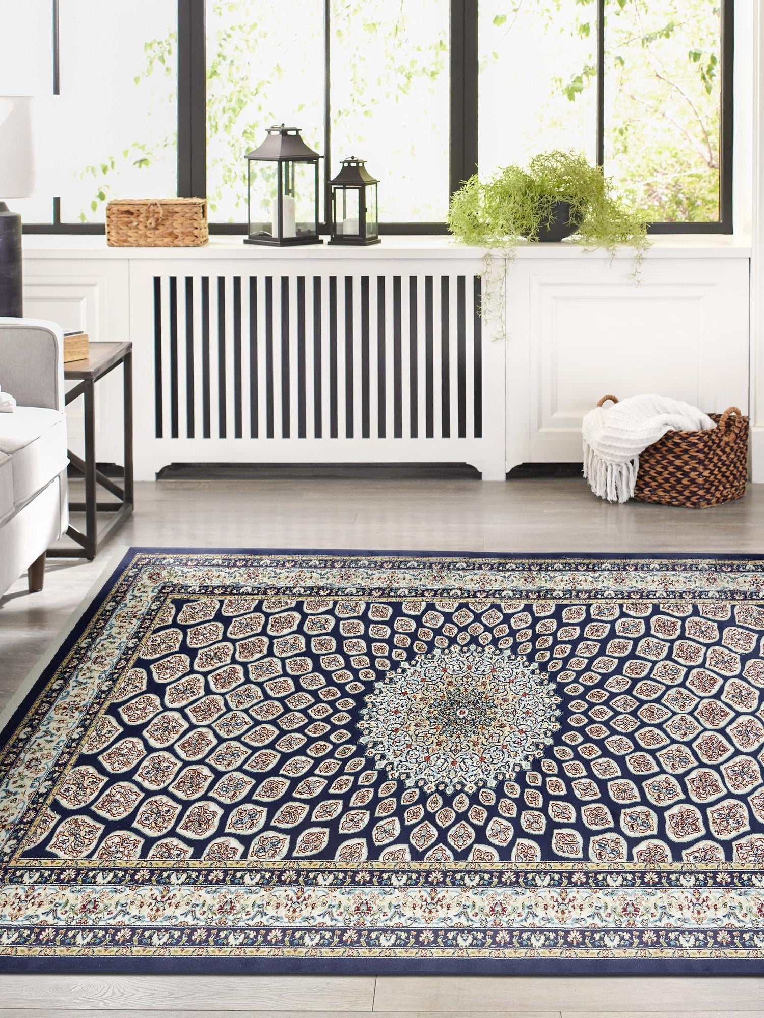 Navy Blue 10' x 13' Narenj Rectangle Area Rug 85% Polypropylene & 15% Polyester Traditional Classic Carpet for Living, Dining, Bedrooms, Office for Sale at Rug Engine