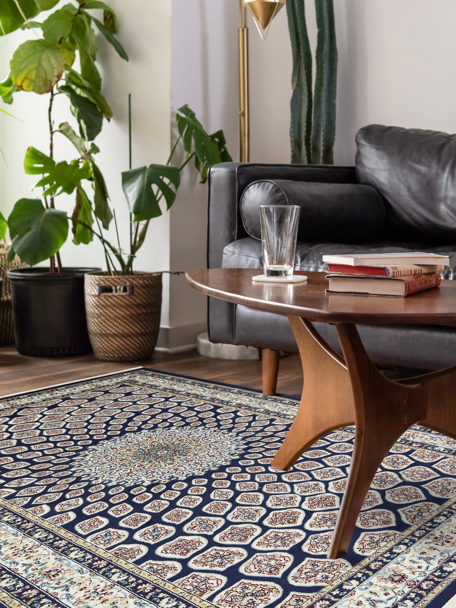Navy Blue 5' 3 x 8' Narenj Rectangle Area Rug 85% Polypropylene & 15% Polyester Traditional Classic Carpet for Living, Dining, Bedrooms, Office for Sale at Rug Engine