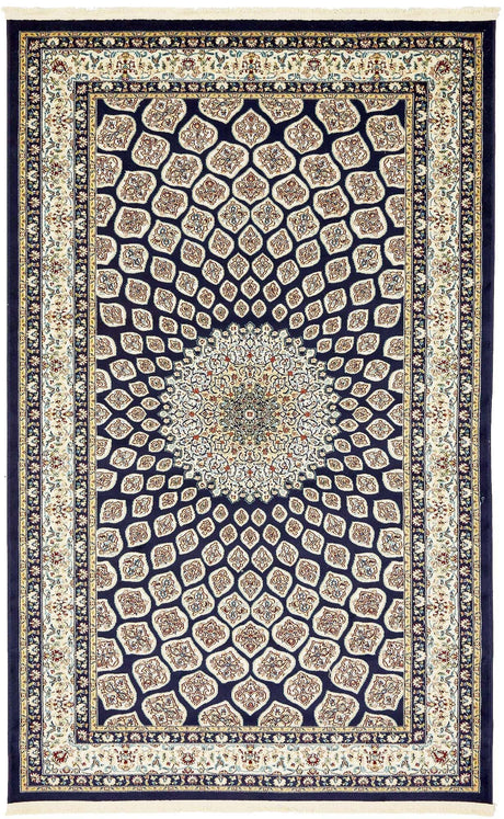 Navy Blue 5' 3 x 8' Narenj Rectangle Area Rug 85% Polypropylene & 15% Polyester Traditional Classic Carpet for Living, Dining, Bedrooms, Office for Sale at Rug Engine