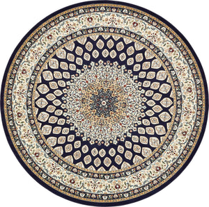 Navy Blue 10' x 10' Narenj Round Area Rug 85% Polypropylene & 15% Polyester Traditional Classic Carpet for Living, Dining, Bedrooms, Office for Sale at Rug Engine