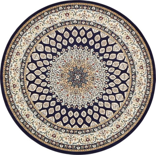 Navy Blue 10' x 10' Narenj Round Area Rug 85% Polypropylene & 15% Polyester Traditional Classic Carpet for Living, Dining, Bedrooms, Office for Sale at Rug Engine