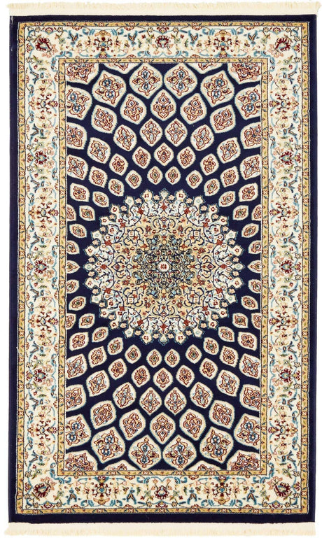 Navy Blue 3' 1 x 5' 3 Narenj Rectangle Area Rug 85% Polypropylene & 15% Polyester Traditional Classic Carpet for Living, Dining, Bedrooms, Office for Sale at Rug Engine