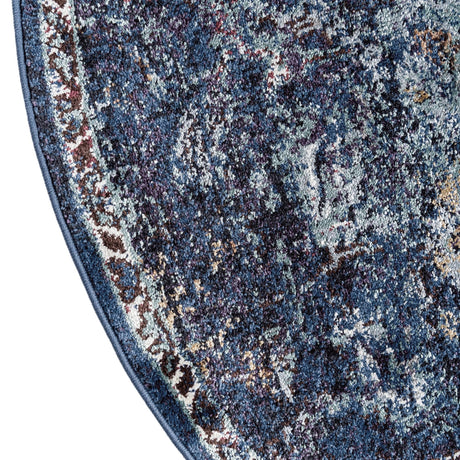 Navy Blue 8' x 8' Augustus Round Area Rug 70% Polypropylene & 30% Polyester With Cotton Backing Easy Clean Home Decor Carpet for Sale at Rug Engine