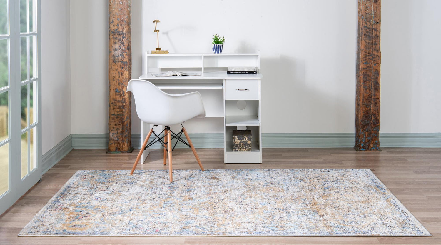 Light Blue 7' 1 x 10' Augustus Rectangle Area Rug 70% Polypropylene & 30% Polyester With Cotton Backing Easy Clean Home Decor Carpet for Sale at Rug Engine