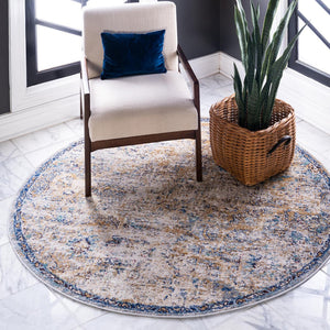 Light Blue 8' x 8' Augustus Round Area Rug 70% Polypropylene & 30% Polyester With Cotton Backing Easy Clean Home Decor Carpet for Sale at Rug Engine