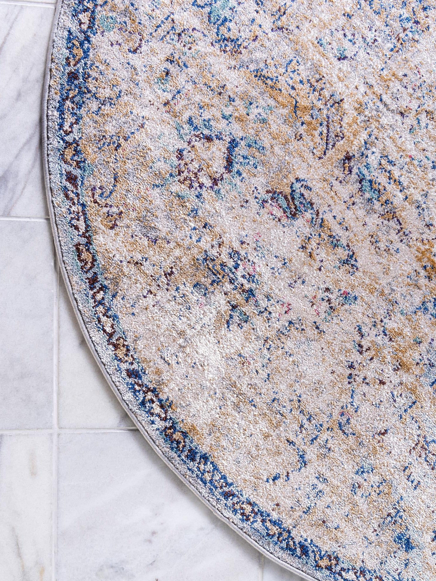 Light Blue 8' x 8' Augustus Round Area Rug 70% Polypropylene & 30% Polyester With Cotton Backing Easy Clean Home Decor Carpet for Sale at Rug Engine