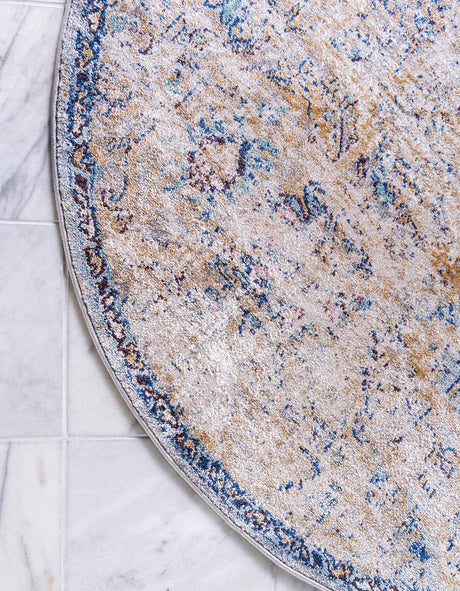 Light Blue 5' x 5' Augustus Round Area Rug 70% Polypropylene & 30% Polyester With Cotton Backing Easy Clean Home Decor Carpet for Sale at Rug Engine