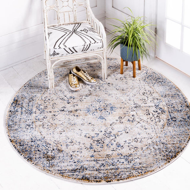 Cream 5' x 5' Augustus Round Area Rug 70% Polypropylene & 30% Polyester With Cotton Backing Easy Clean Home Decor Carpet for Sale at Rug Engine