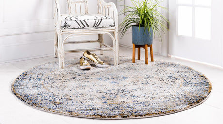 Cream 5' x 5' Augustus Round Area Rug 70% Polypropylene & 30% Polyester With Cotton Backing Easy Clean Home Decor Carpet for Sale at Rug Engine