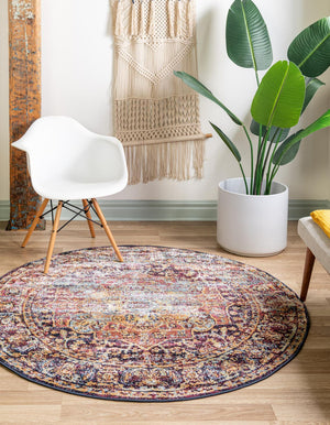 Rust Red 5' x 5' Augustus Round Area Rug 70% Polypropylene & 30% Polyester With Cotton Backing Easy Clean Home Decor Carpet for Sale at Rug Engine
