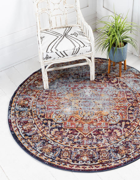 Rust Red 5' x 5' Augustus Round Area Rug 70% Polypropylene & 30% Polyester With Cotton Backing Easy Clean Home Decor Carpet for Sale at Rug Engine