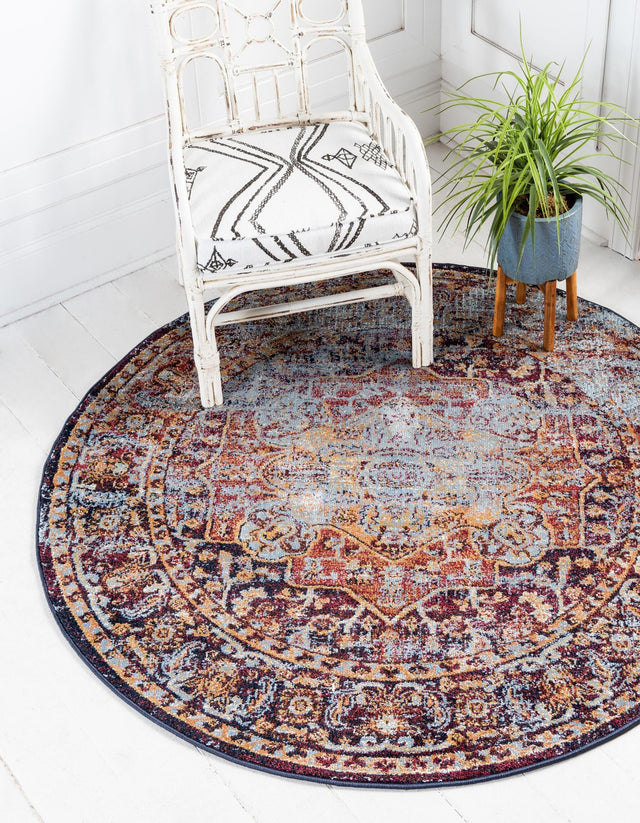Rust Red 5' x 5' Augustus Round Area Rug 70% Polypropylene & 30% Polyester With Cotton Backing Easy Clean Home Decor Carpet for Sale at Rug Engine