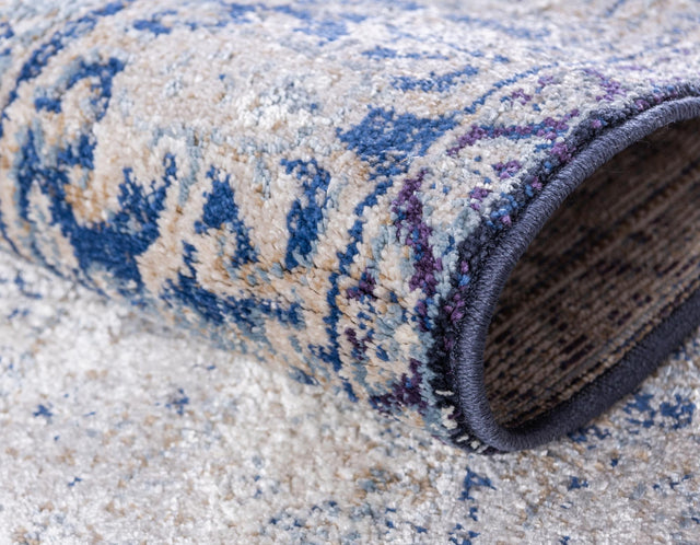 Blue 8' x 8' Augustus Round Area Rug 70% Polypropylene & 30% Polyester With Cotton Backing Easy Clean Home Decor Carpet for Sale at Rug Engine