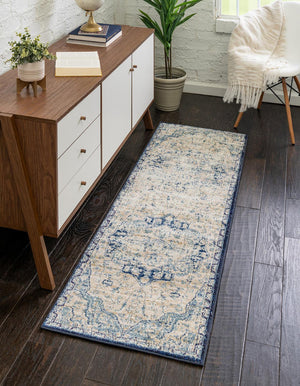 Blue 2' 7 x 12' 2 Augustus Runner Area Rug 70% Polypropylene & 30% Polyester With Cotton Backing Easy Clean Home Decor Carpet for Sale at Rug Engine