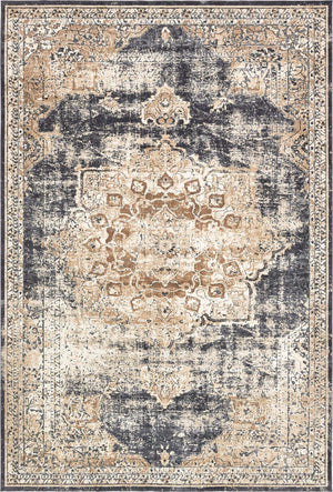 Dark Blue 10' x 14' 5 Chateau Rectangle Area Rug 85% Polypropylene & 15% Chenille With Cotton Backing Traditional Vintage Distressed Carpet for Classical Interior Design Decorating for Sale at Rug Engine