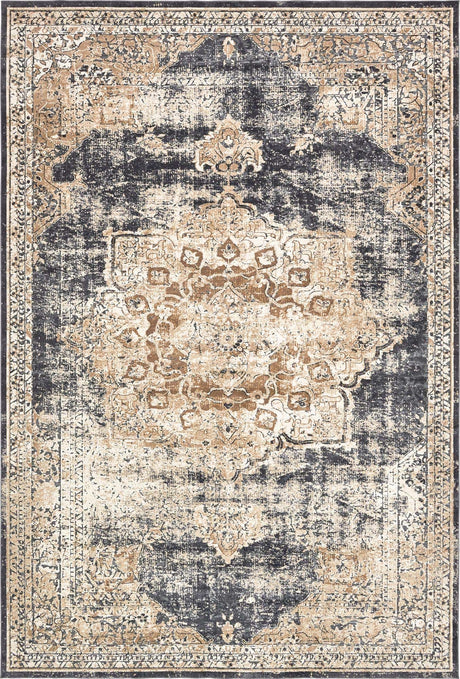 Dark Blue 10' x 14' 5 Chateau Rectangle Area Rug 85% Polypropylene & 15% Chenille With Cotton Backing Traditional Vintage Distressed Carpet for Classical Interior Design Decorating for Sale at Rug Engine