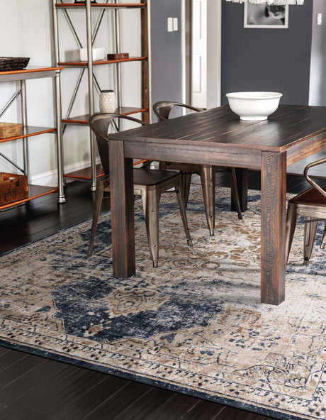 Dark Blue 2' x 3' 1 Chateau Rectangle Area Rug 85% Polypropylene & 15% Chenille With Cotton Backing Traditional Vintage Distressed Carpet for Classical Interior Design Decorating for Sale at Rug Engine