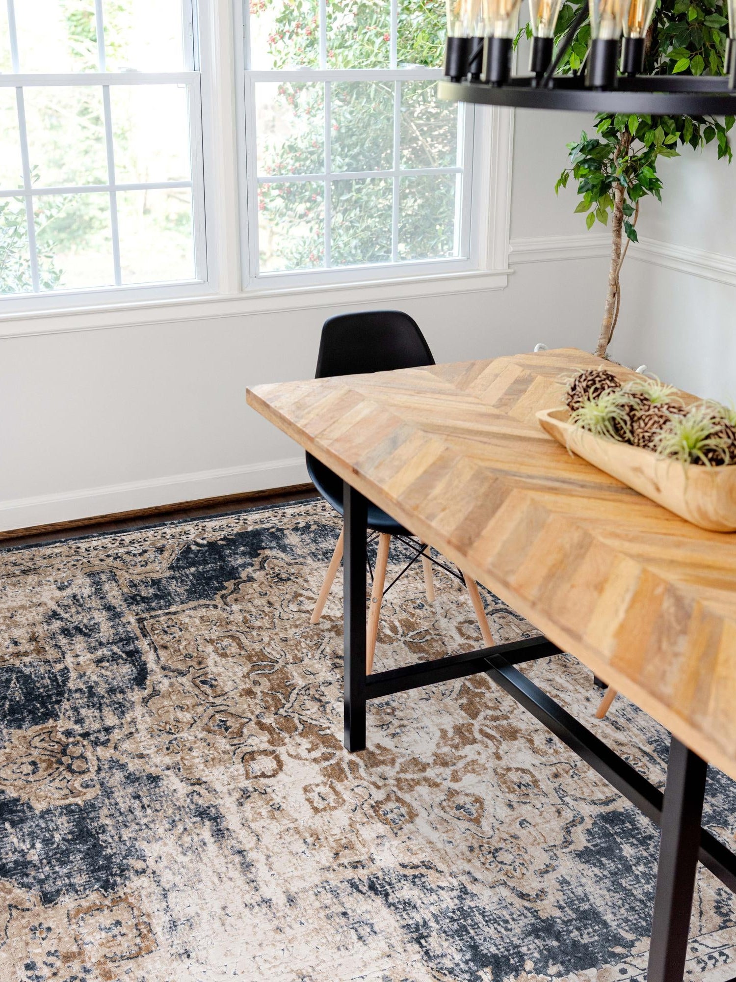 Dark Blue 6' 1 x 9' Chateau Rectangle Area Rug 85% Polypropylene & 15% Chenille With Cotton Backing Traditional Vintage Distressed Carpet for Classical Interior Design Decorating for Sale at Rug Engine