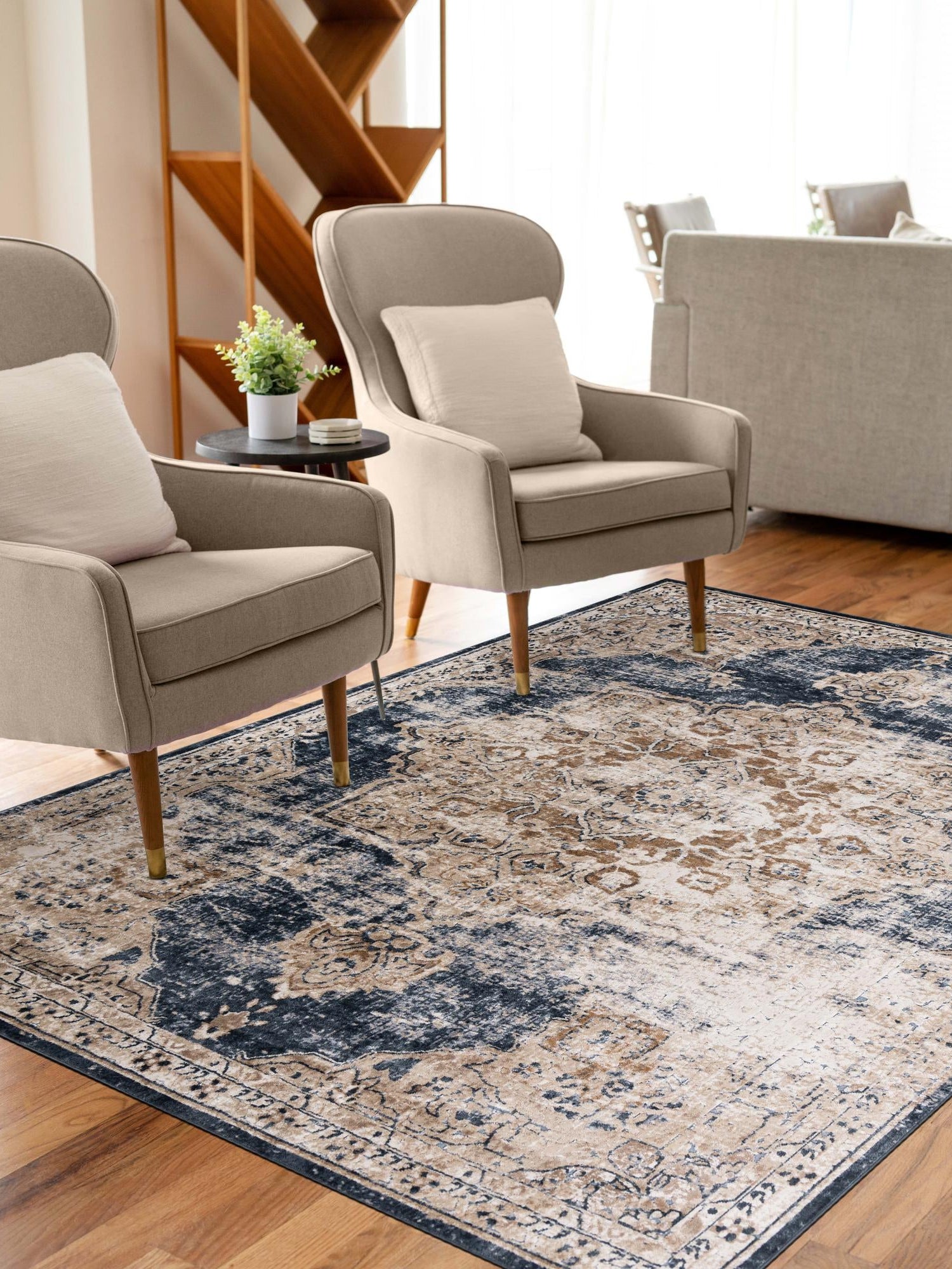 Dark Blue 10' x 13' 1 Chateau Rectangle Area Rug 85% Polypropylene & 15% Chenille With Cotton Backing Traditional Vintage Distressed Carpet for Classical Interior Design Decorating for Sale at Rug Engine