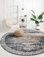 Dark Blue 5' 3 x 5' 3 Chateau Round Area Rug 85% Polypropylene & 15% Chenille With Cotton Backing Traditional Vintage Distressed Carpet for Classical Interior Design Decorating for Sale at Rug Engine