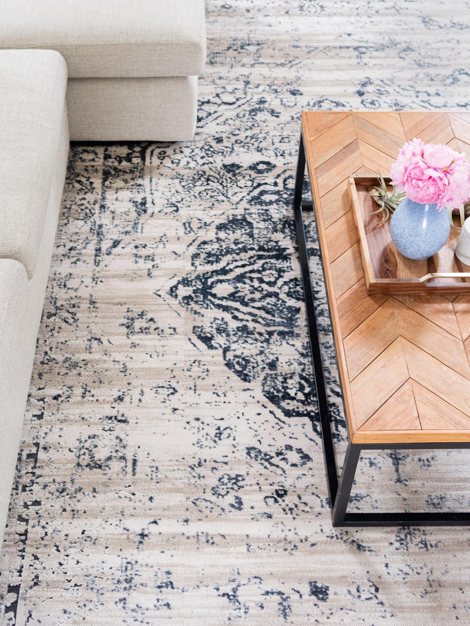 Dark Blue 10' x 13' 1 Chateau Rectangle Area Rug 85% Polypropylene & 15% Chenille With Cotton Backing Traditional Vintage Distressed Carpet for Classical Interior Design Decorating for Sale at Rug Engine