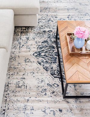 Dark Blue 10' x 13' 1 Chateau Rectangle Area Rug 85% Polypropylene & 15% Chenille With Cotton Backing Traditional Vintage Distressed Carpet for Classical Interior Design Decorating for Sale at Rug Engine