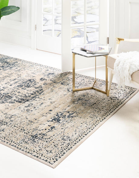 Dark Blue 6' 1 x 9' Chateau Rectangle Area Rug 85% Polypropylene & 15% Chenille With Cotton Backing Traditional Vintage Distressed Carpet for Classical Interior Design Decorating for Sale at Rug Engine