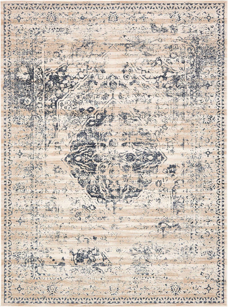 Dark Blue 9' x 12' Chateau Rectangle Area Rug 85% Polypropylene & 15% Chenille With Cotton Backing Traditional Vintage Distressed Carpet for Classical Interior Design Decorating for Sale at Rug Engine