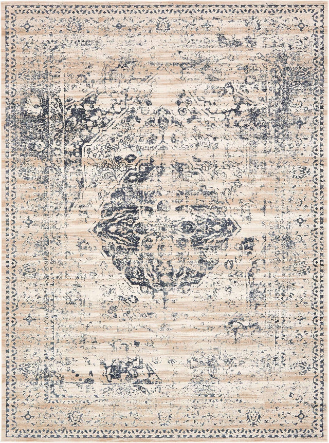 Dark Blue 9' x 12' Chateau Rectangle Area Rug 85% Polypropylene & 15% Chenille With Cotton Backing Traditional Vintage Distressed Carpet for Classical Interior Design Decorating for Sale at Rug Engine