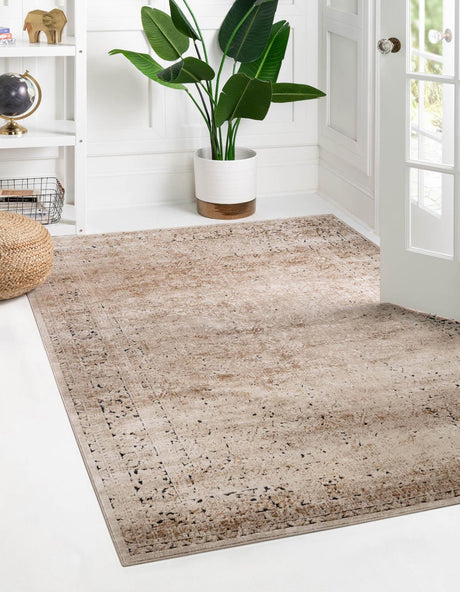 Beige 7' 10 x 10' Chateau Rectangle Area Rug 85% Polypropylene & 15% Chenille With Cotton Backing Traditional Vintage Distressed Carpet for Classical Interior Design Decorating for Sale at Rug Engine