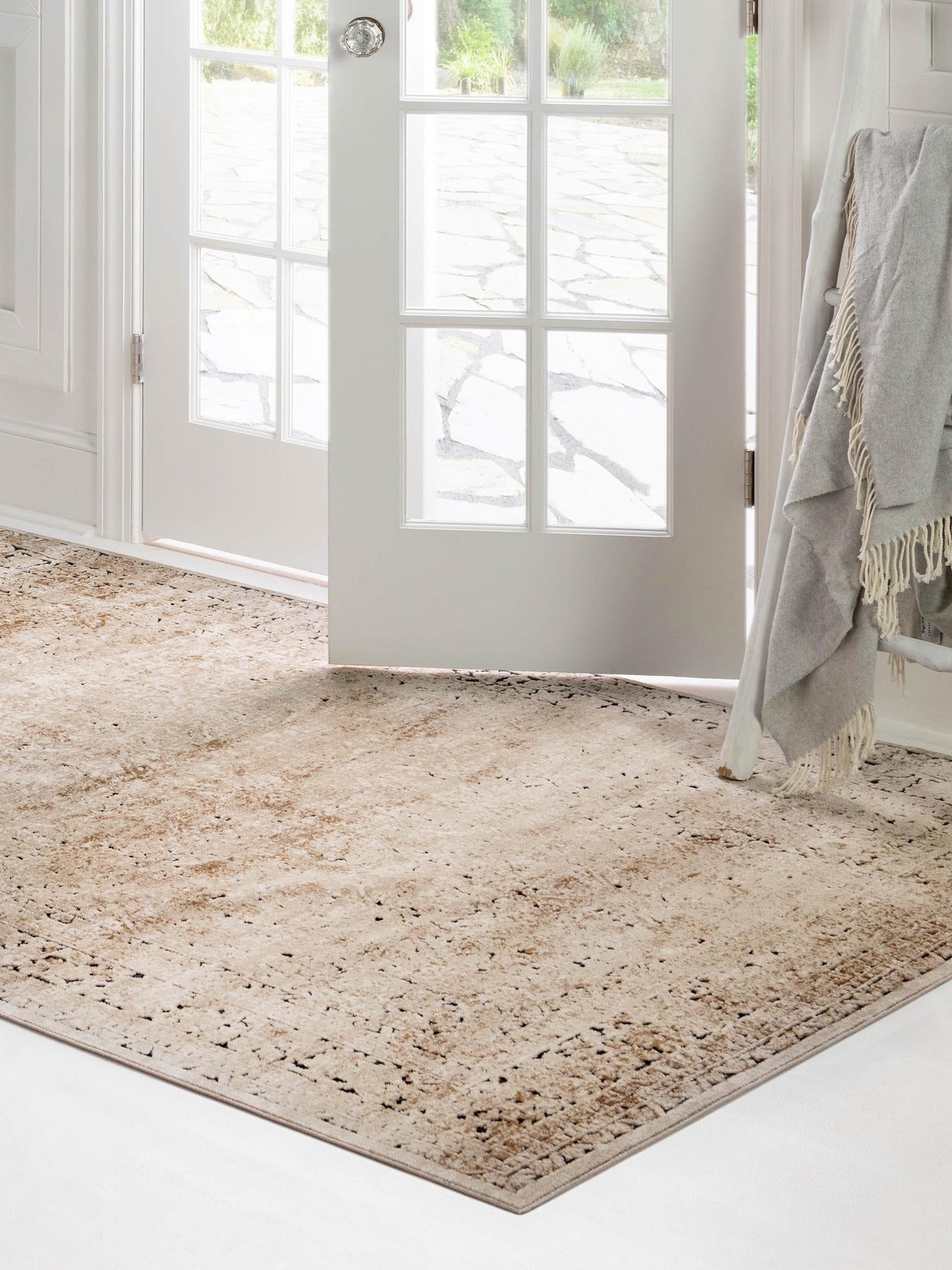 Beige 9' x 12' Chateau Rectangle Area Rug 85% Polypropylene & 15% Chenille With Cotton Backing Traditional Vintage Distressed Carpet for Classical Interior Design Decorating for Sale at Rug Engine