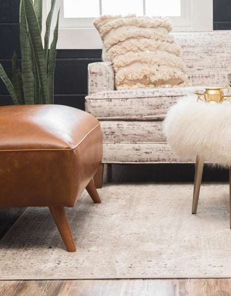 Beige 7' 10 x 10' Chateau Rectangle Area Rug 85% Polypropylene & 15% Chenille With Cotton Backing Traditional Vintage Distressed Carpet for Classical Interior Design Decorating for Sale at Rug Engine