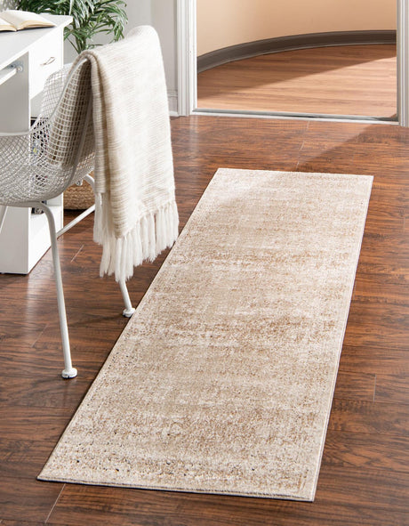 Beige 3' 1 x 13' 1 Chateau Runner Area Rug 85% Polypropylene & 15% Chenille With Cotton Backing Traditional Vintage Distressed Carpet for Classical Interior Design Decorating for Sale at Rug Engine